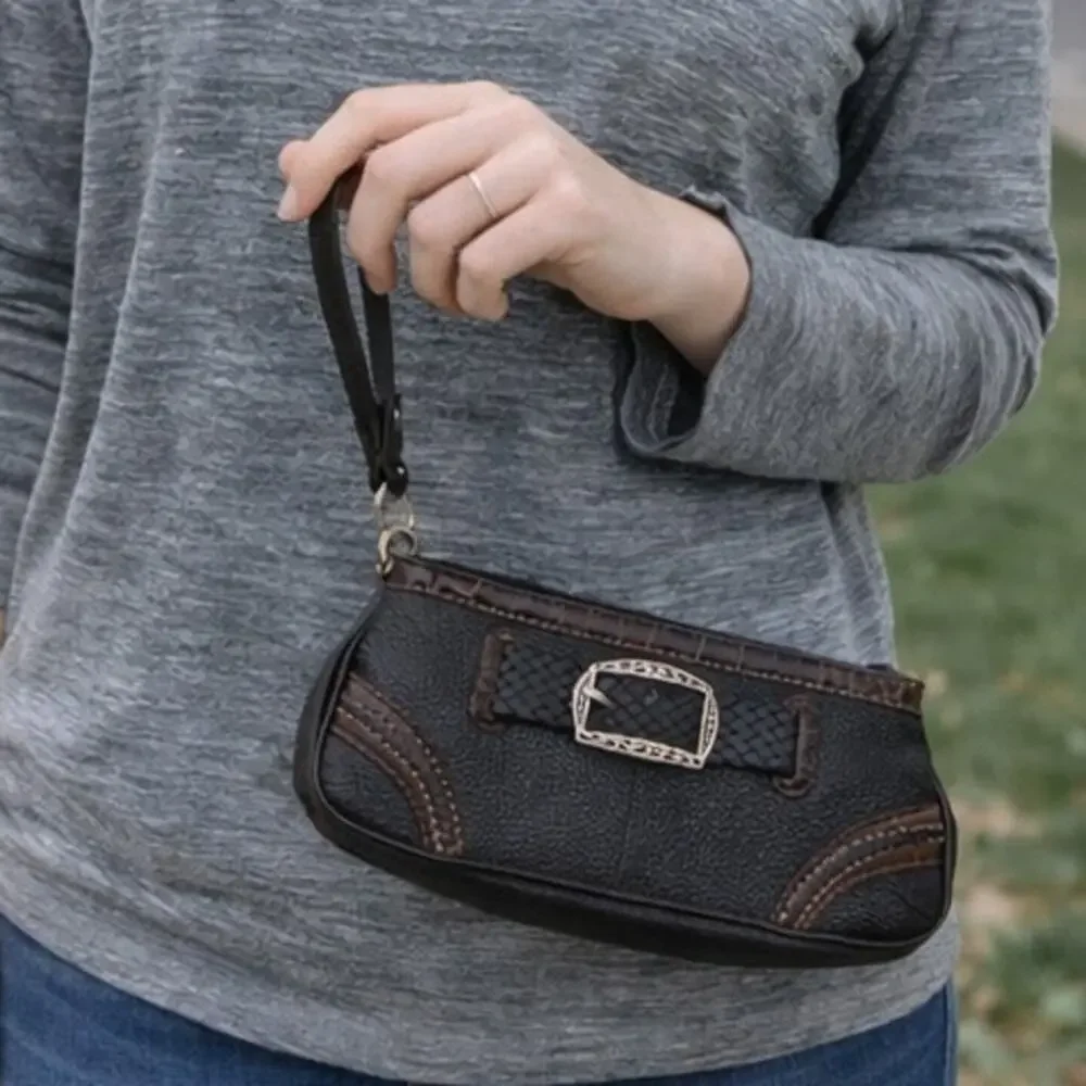Brighton NWT Black & Brown Mission Wristlet Pouch